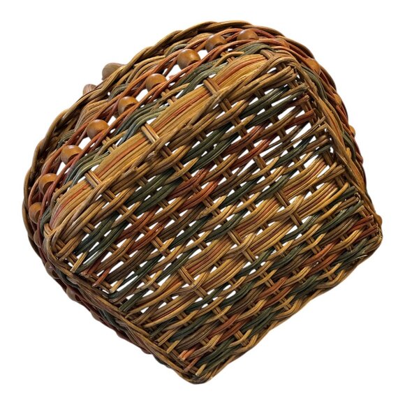 Pair of Vintage Woven Gift Baskets with Wooden Bead Trim – 12" x 12" x 10" – Boh - Picture 4 of 5